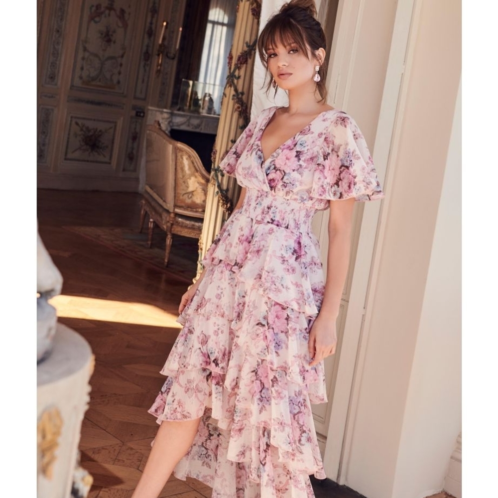 Elegant Floral High-Low Dress